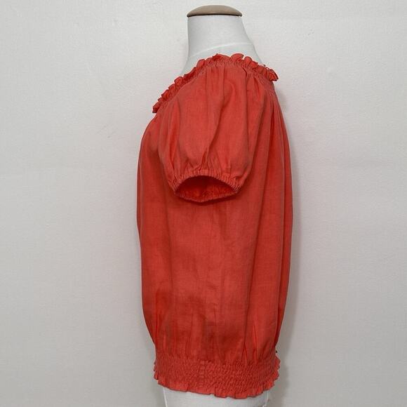Neiman Marcus Exclusive Womens Top 10 Coral Linen Peasant Beachy Cottagecore‎ - Picture 4 of 16